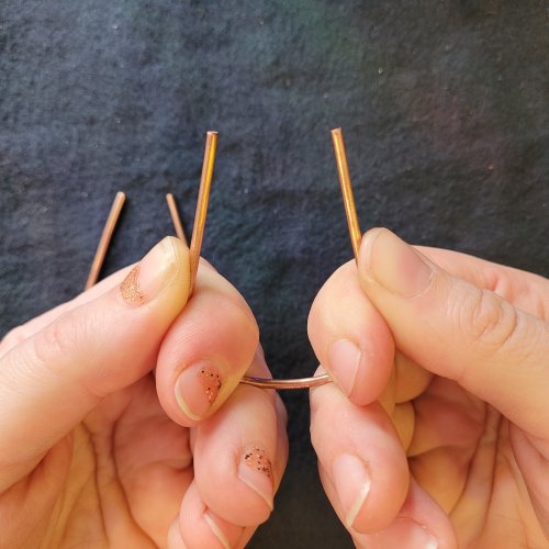 Jennifer Brooks's Rainbow Autumn Tree Earrings - , Contemporary Wire Jewelry, Dapping, Dapping Jewelry, How To Punch Holes, Hole Punching, Punch A Hole, Lashing, Wire Lashing, , Using your thumbs and forefingers